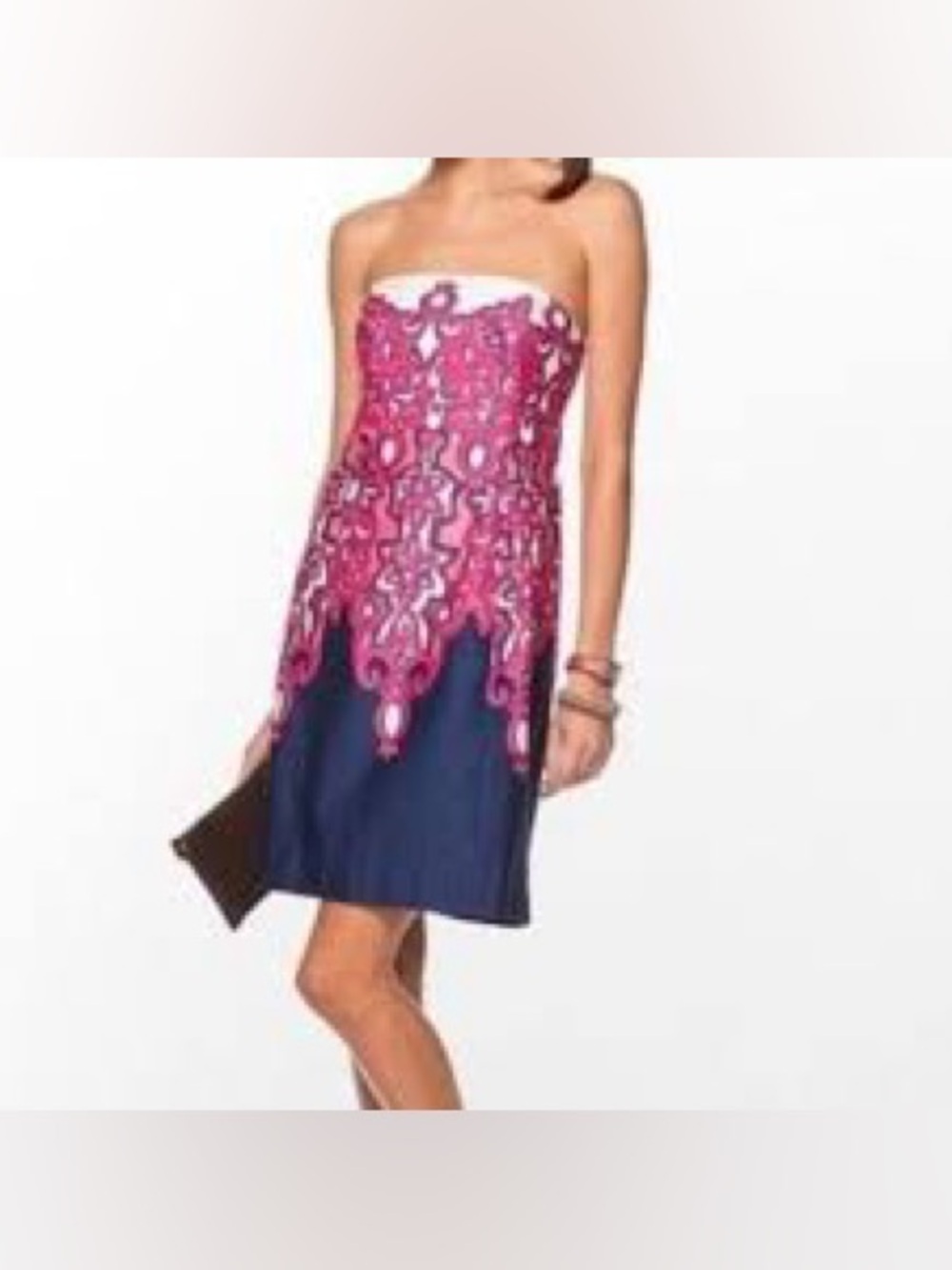 Lilly Pulitzer Bowen Strapless Pink Lace-Overlay “Chorus Girl” size 2 Navy